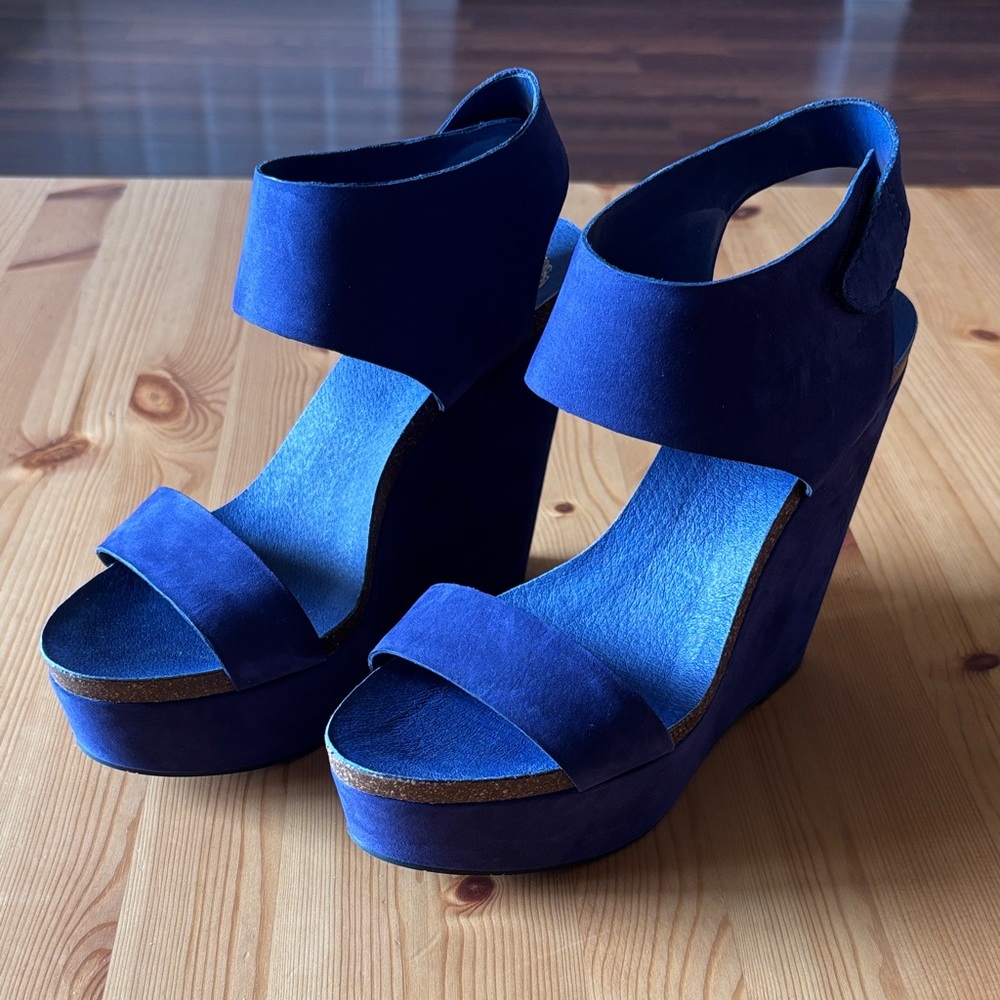 Vince Camuto Deep Blue Wedge Sandals